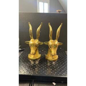 Hollywood Regency Brass Gazelle/Antelope Bookends